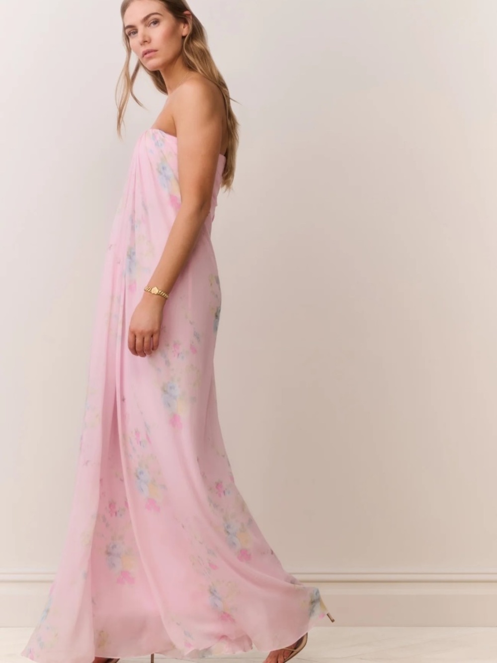 LoveShackFancy Emara Strapless Floral Chiffon Gown - Picture 2 of 4